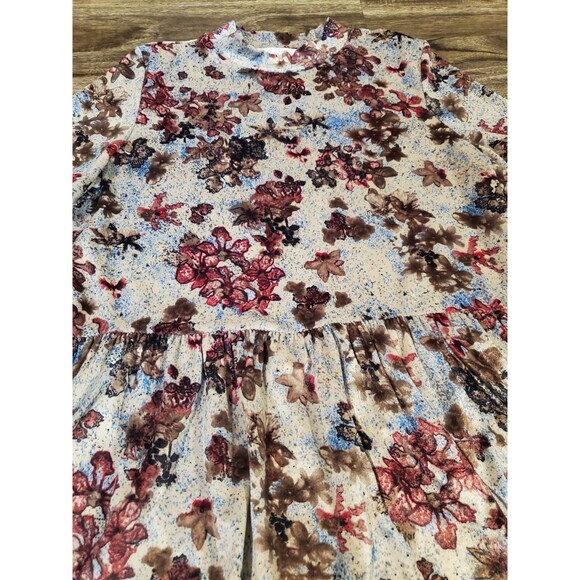 Entro Women's Small Velour Top Floral Mock Neck High Neck Peplum Fit&Flare SS - Picture 2 of 6